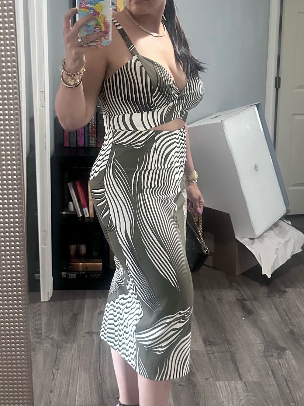 Express olive green & cream Cutout Midi Dress